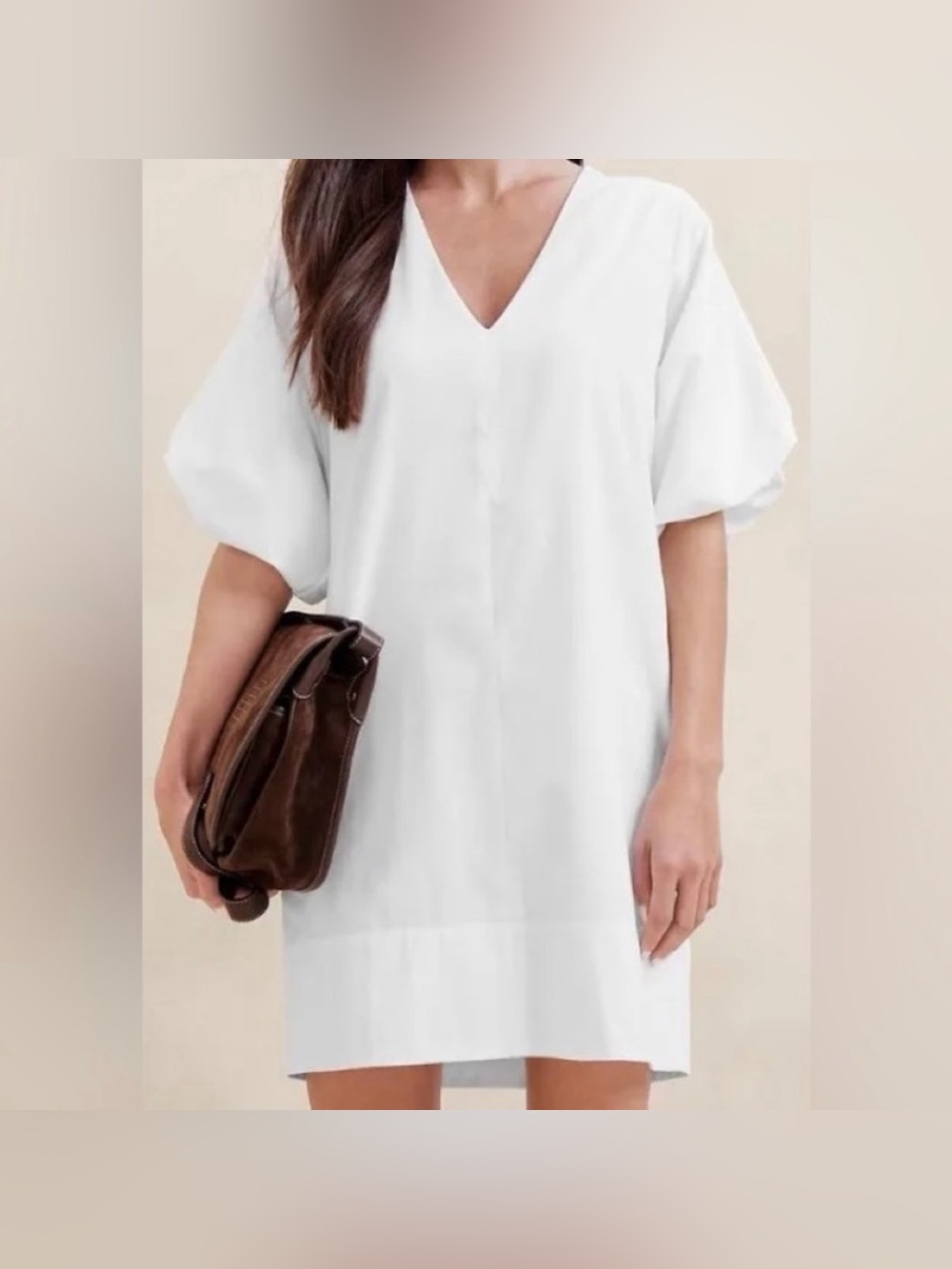 Banana Republic Livia Poplin Bubble Sleeve Shift Dress in White (ST)